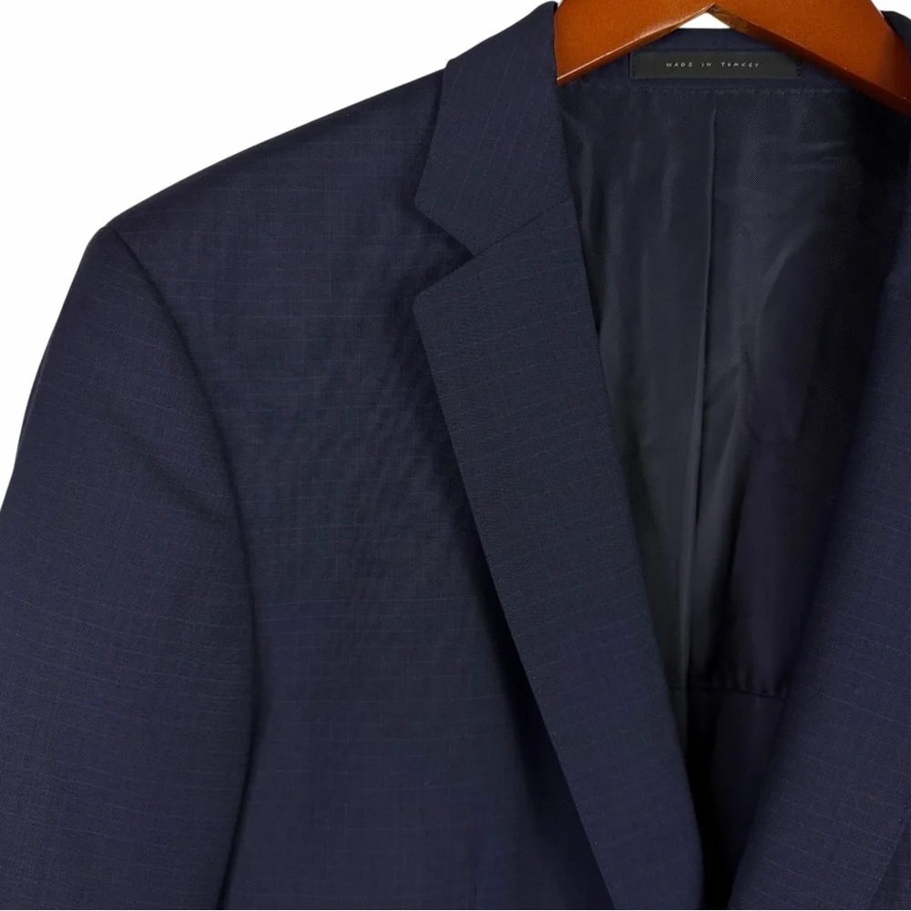 HUGO BOSS Huge4/Genius3 Navy Blue Micro-Check Virgin Wool Suit Jacket Blazer 38R